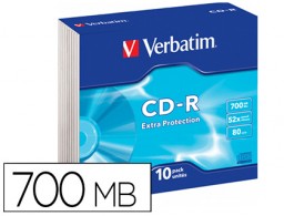 10 caja slim CD-R Verbatim 700MB 52x 80 minutos